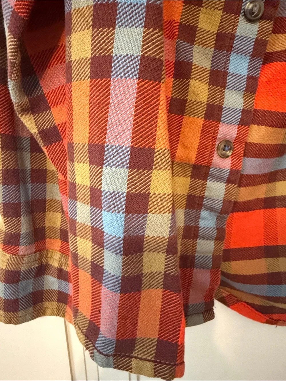 The North Face Men’s Orange and Blue Plaid Button-Down Shirt